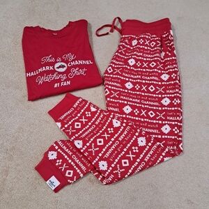 Hallmark Channel 2 Piece Set PJ Loungewear Red White Women's Size Medium Pajamas